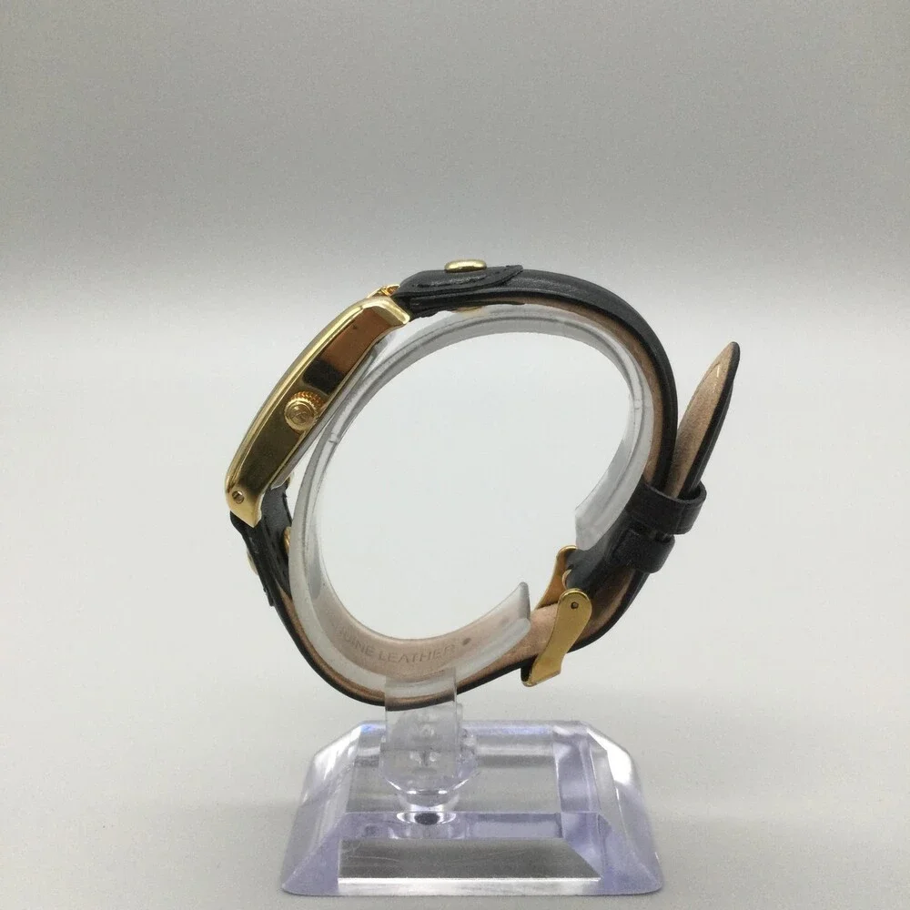 SO&CO New York Womens Watch 25mm Black Dial Gold Tone Leather Strap New Battery